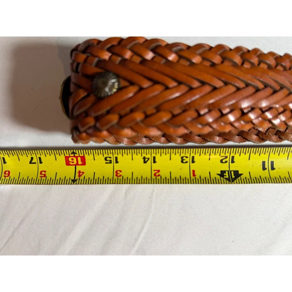 DKNY 90's Leather Braided Woven Belt Brown Brass Concho Studded M/L Western